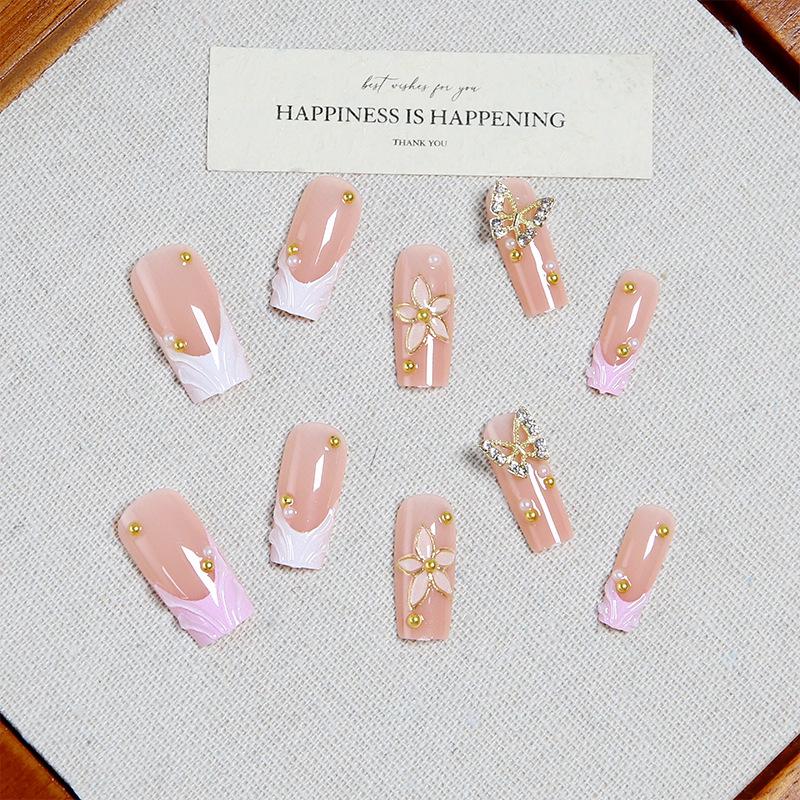Flower Gilt Wearable Nails European And American Middle Water Pipe Fake Nails Removable Manicure Nails Wearable Nails