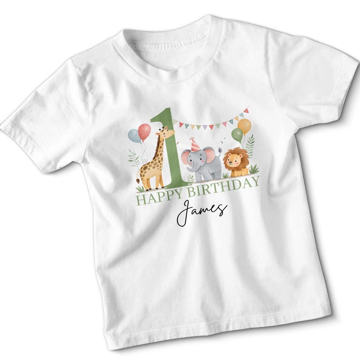 Personalised Safari First Birthday T-Shirt Boys Girls Party Gift Kids Outfit 100