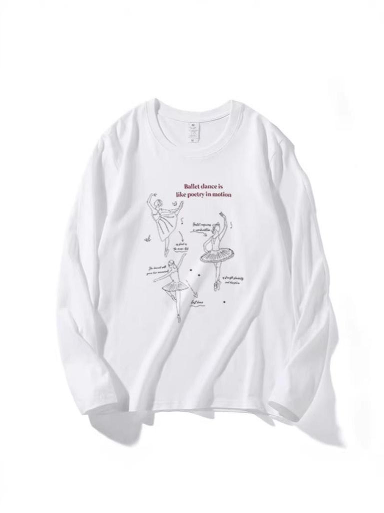 Spring/Autumn White Cotton Long-Sleeve T-Shirt: Versatile, Fashionable, Loose Fit Niche Design