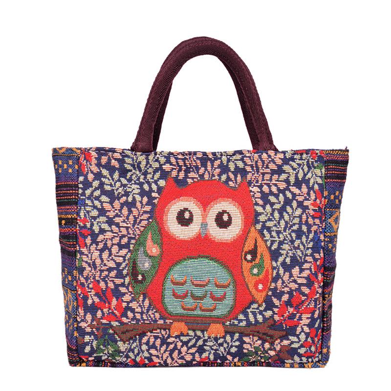 Festival handbag bag women's linen canvas double-sided retro embroidery hand carry small cloth bag batch literary and versatile
