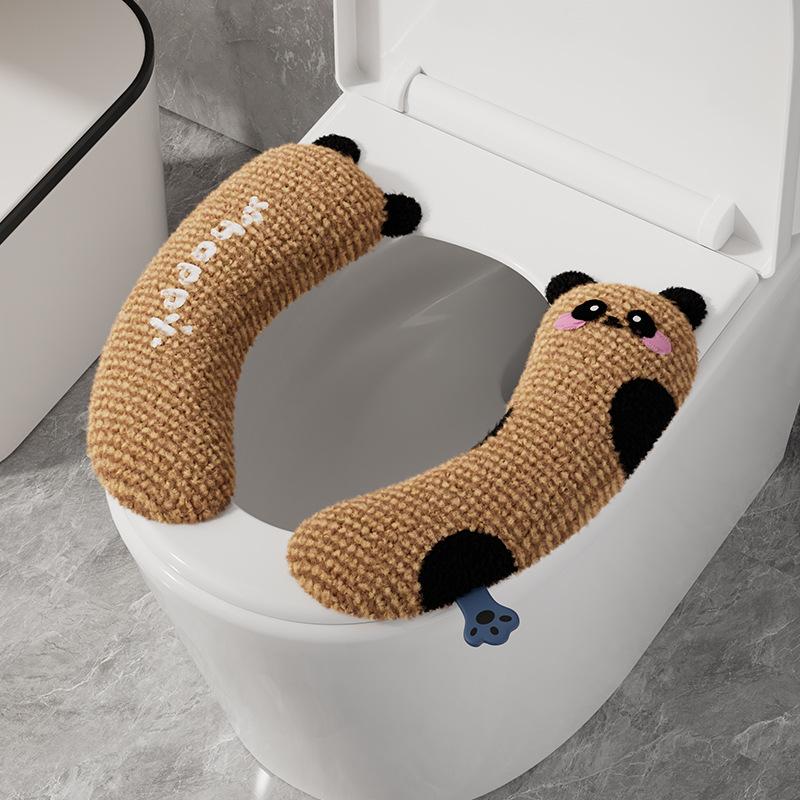 

Thickened Warm Toilet Seat Cover with Fleece Lining Adhesive Backing for All Seasons Household Bathroom Comfort Plush Cushion кофейный