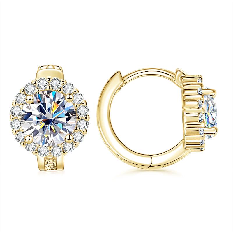 Anniversary Gift 6.5mm1CT Sparkling Moissanite Sunflower Classic Halo Huggies Hoop Earrings for Women With Certificate Moissanite:6.5mm(1.0ct*2pcs)