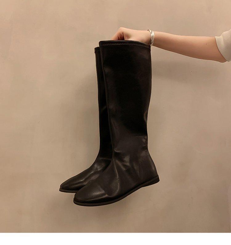French niche long boots women's shoes 2025 new autumn and winter solid color thin but knee high knight boots