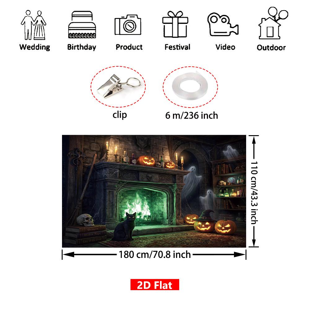 1Pcs Spooky Halloween Fireplace Pumpkin Lantern Decoration Background Halloween Backdrop Decorations For Photo Studio Booth Party