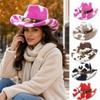 Metal Badge Faux Fur Hat Windproof Cowgirl Hat Vintage Western Cowboy Hat  Winter Wear