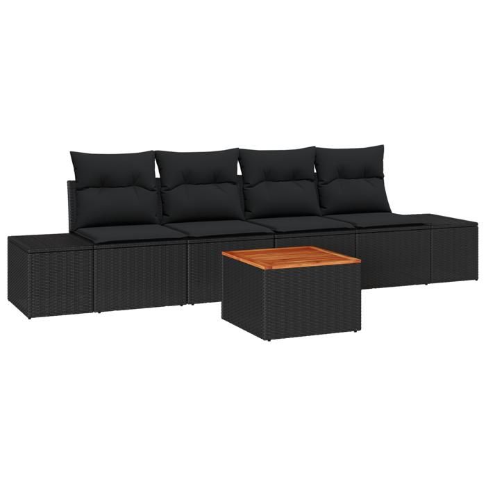 VidaXL Ensemble de canapé de jardin 5 pièces avec coussins en noir, rattan et acacia 3356560