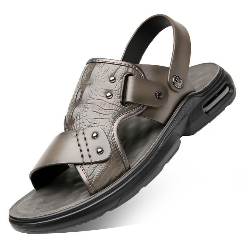 

Dual-purpose sandals men s 2025 summer new Korean version of beach shoes crocodile pattern thick sole non-slip 44 серый