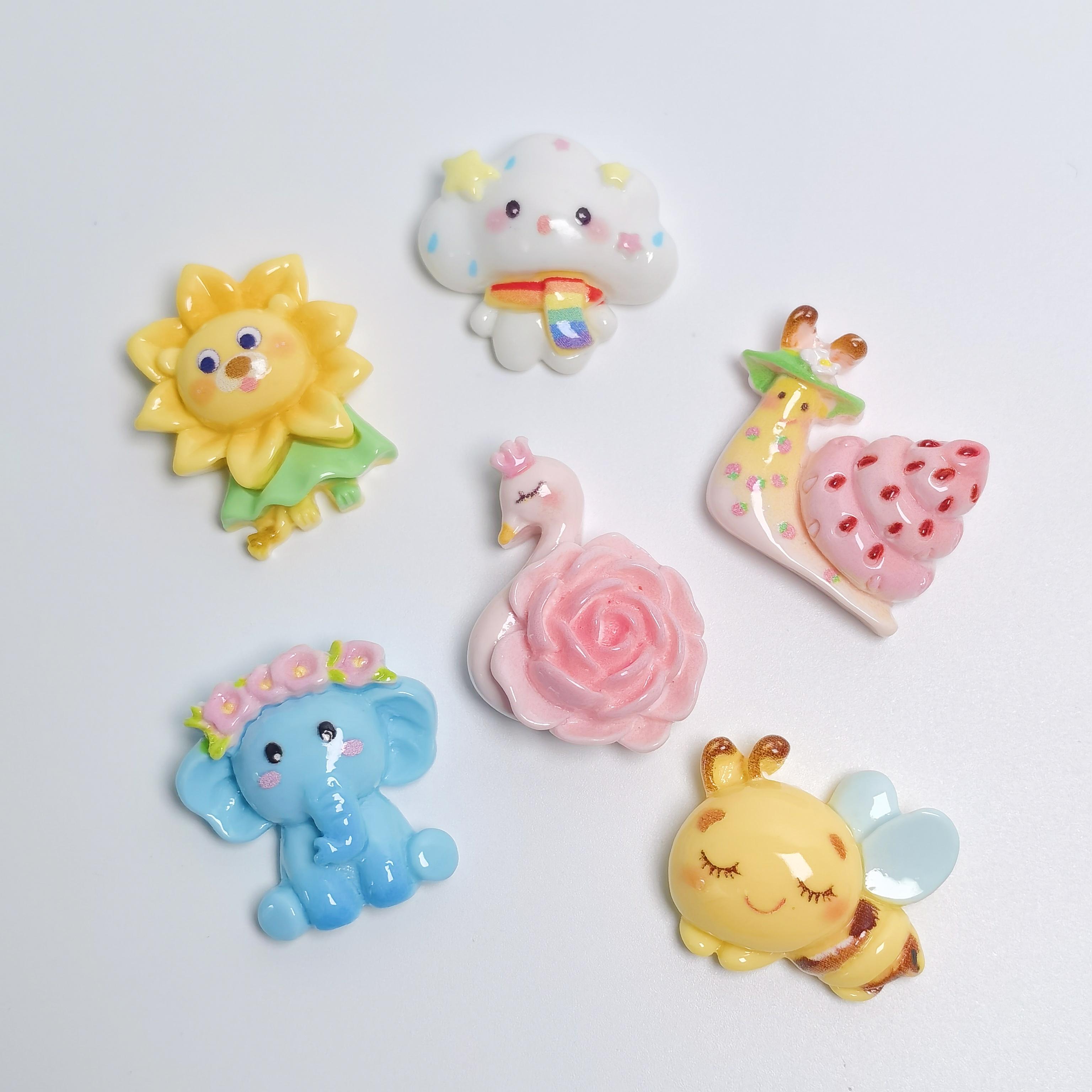 Bulk 100Pcs/Bag Assorted Cartoon Animals Resin Flatback Cabochon Cute Elephant Snail Swan Bee Slime Beads for Scrapbooking Decor about28mm-100pcs/bag