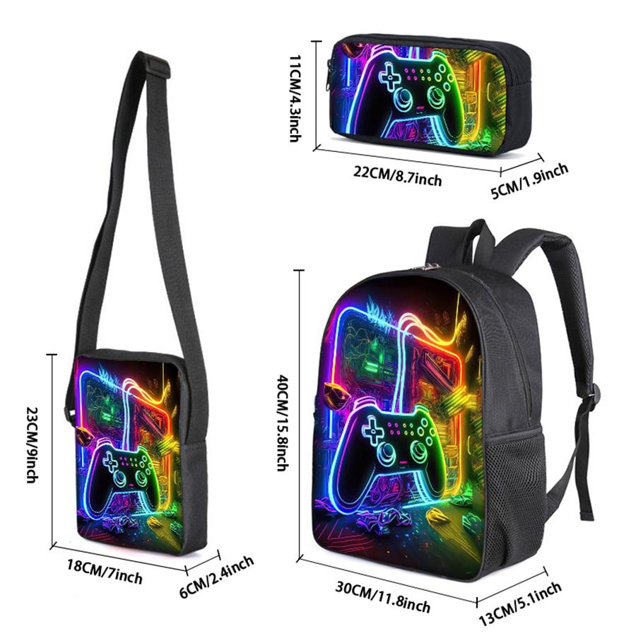 3 pcs set GamePad Shoulder Bags ,Pencil Bags ,School Bags For Boy And Girls Best Gifts 2D Cartoon School Backpack For Children