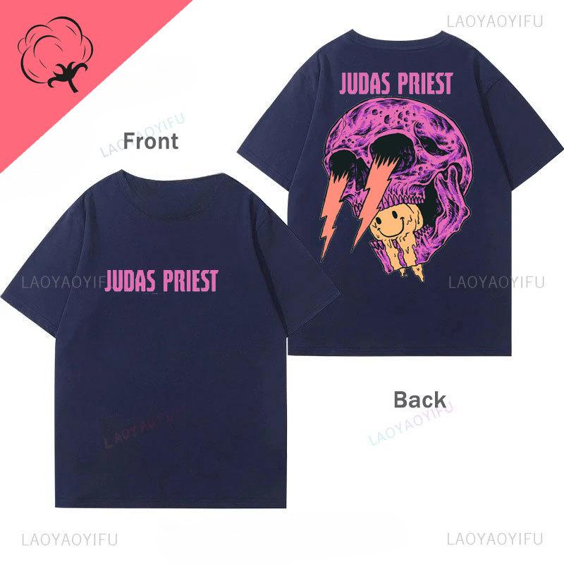 Camiseta Judas Priestr Shirt Heavy Metal Band Rob Halford Goth Clothes Unisex Cotton Crewneck 2Sided Print Tee Camisa Graphic