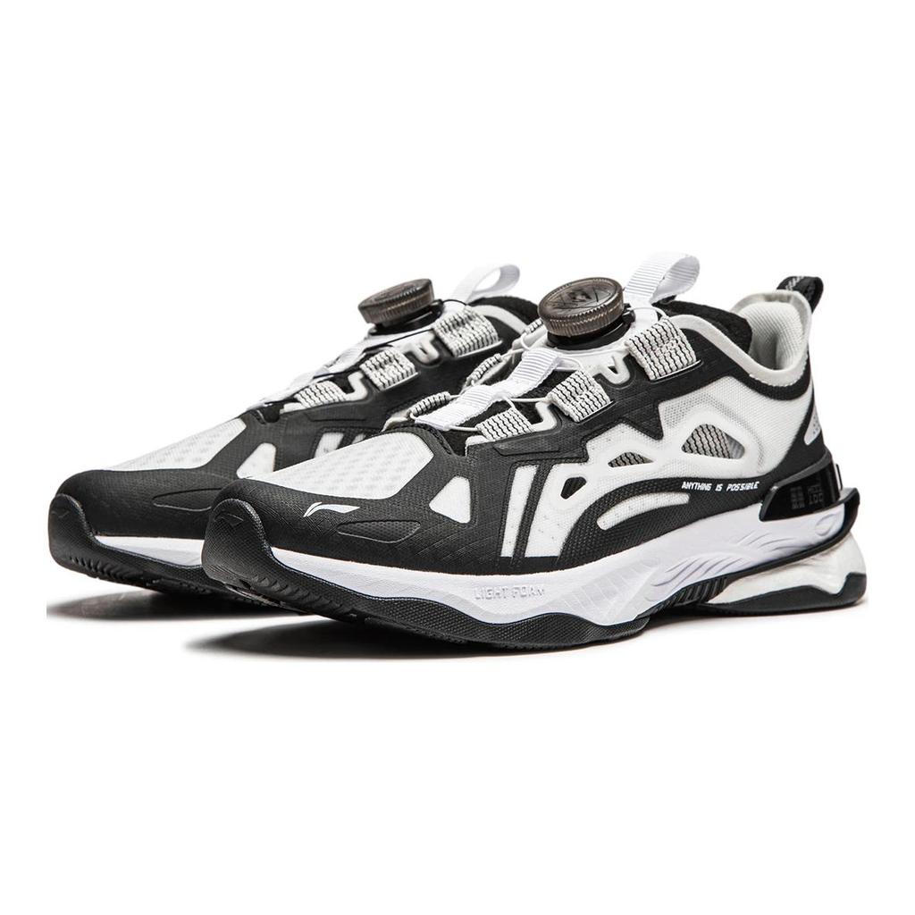 Li Ning Kinder Flowing Fire Bequeme Einfache Rutschfeste Verschleißfeste Low-Top Freizeitschuhe Kinder Freizeitschuhe Schwarz Weiß YKCU040-1