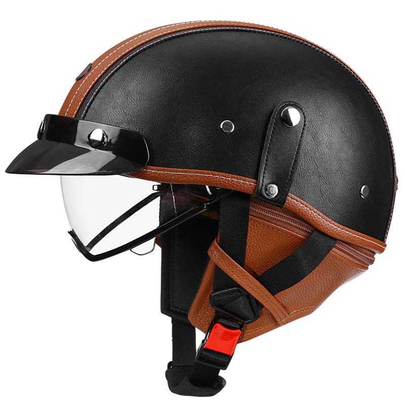 Retro Motorcycle Helmet DOT Approved Built In Sunglasses Casco Moto Helmet Detachable Insert Liner Vintage German Half Helmet