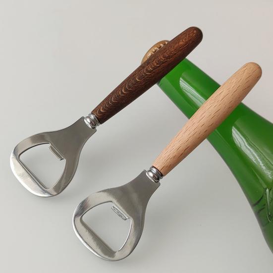 Beer Bottle Opener, Stainless Steel Cap Remover with Beech Wood Handle, Heavy Duty Opener for Kitchen Bar Camping Outdoor