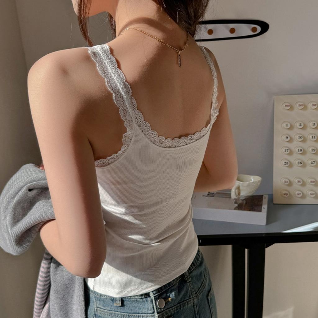 Camisola Pequeña de Encaje de Cien Hilos con Tirantes, Camiseta Interior Femenina Sexy Delgada Diseño de Chica Caliente Sentido de Tops