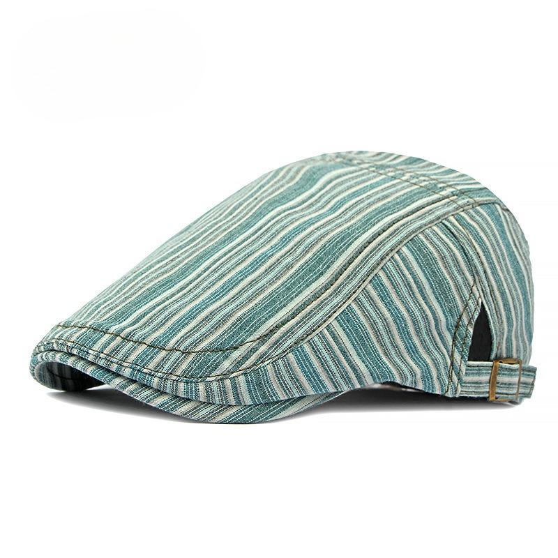 Vintage Striped Flat Cap for Men Women Japanese Simple Ivy Cabbie Hat Retro Cotton Linen Newsboy Gatsby Cap Adjustable Forward Hat