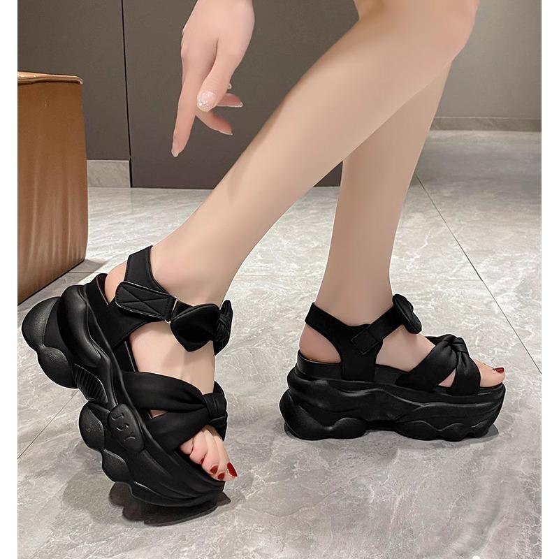 Summer High Platform Women Sandals 9CM Wedge Heels Bowknot Slipper Fashion 2025 Outside Chunky Sandals Beach Casual Slides Woman