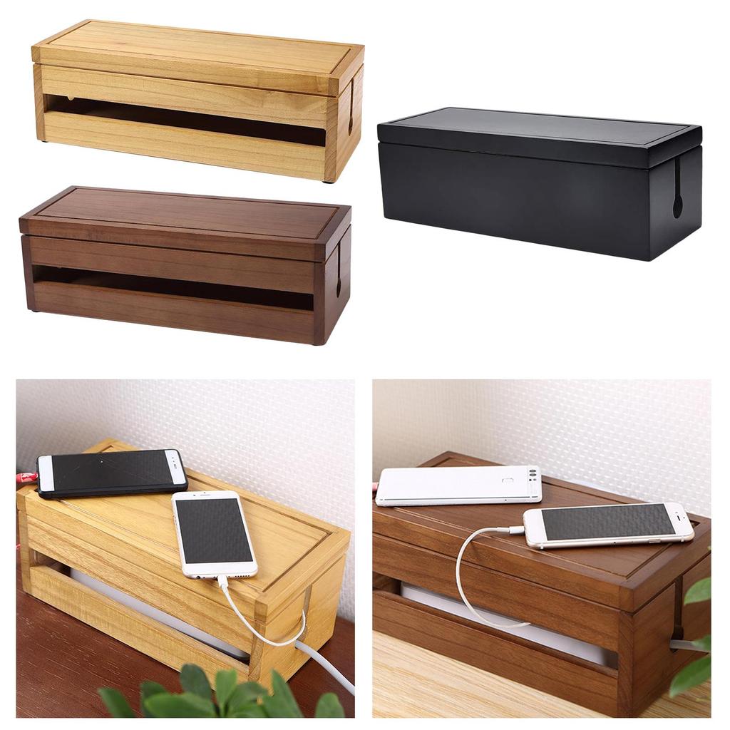 Cable Management Box, 14.8x5.6x4.8 inch, Wooden Case, Cord Organizer for Desk TV