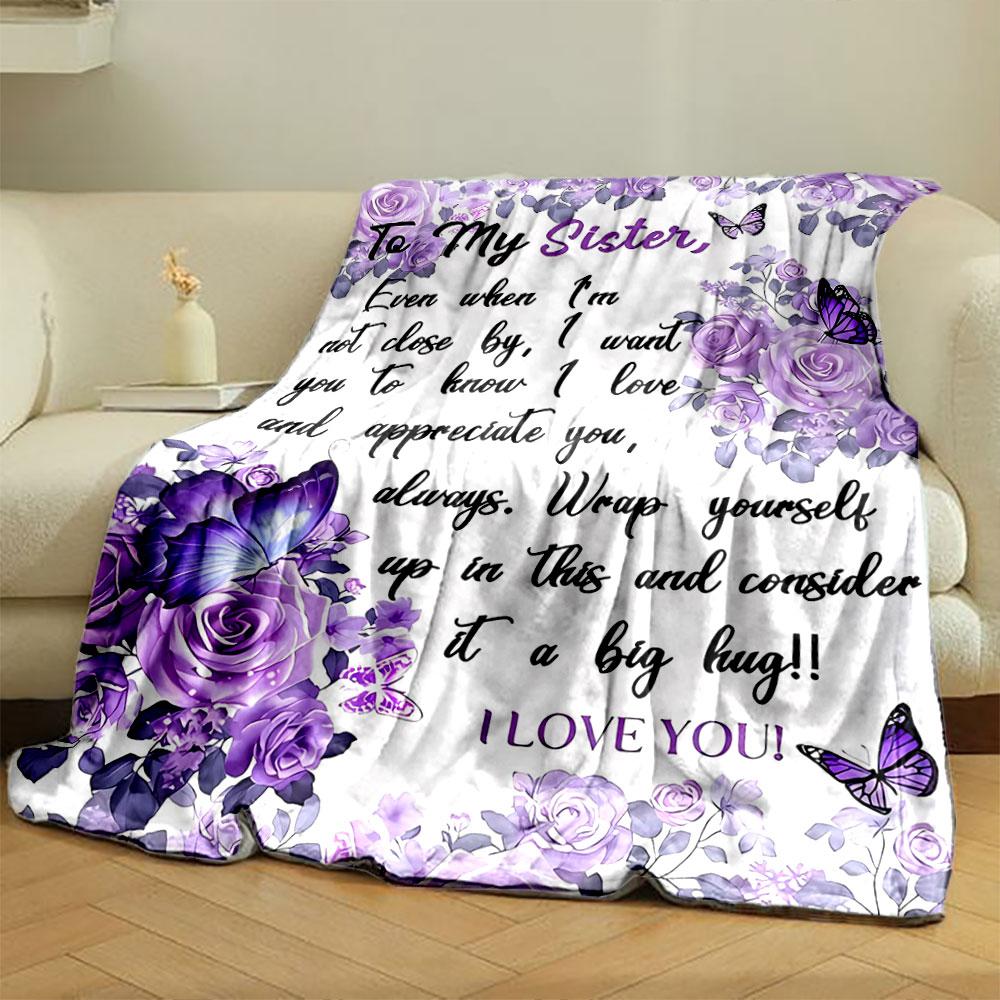 Purple Floral Butterfly Sister Gift Blanket bedroom Blanket for Livingroom Couch lunch break Soft throw for Friend's festival Gift