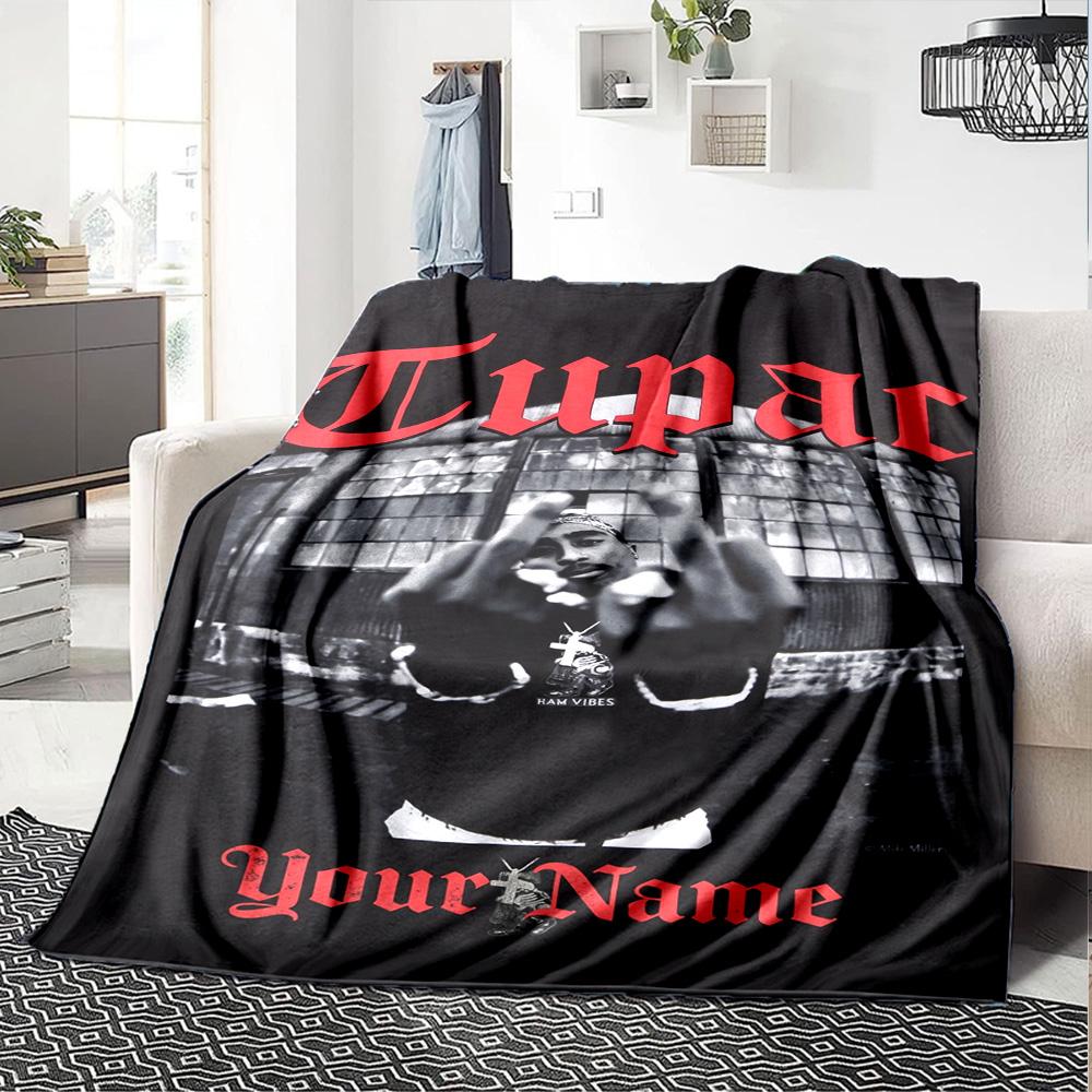 2pac Customize Your Name Blanket Lightweight Customizable Blanket Comfortable Perfect for Nap Seaside Office Living Room Four Seasons Multipurpose