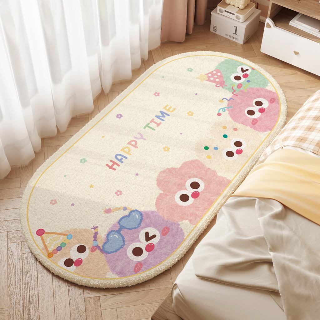 Cartoon Plush Rug Soft Non-Slip Bedside Rug for Girls' Bedrooms Children's Playroom Floor Mat Home Decor