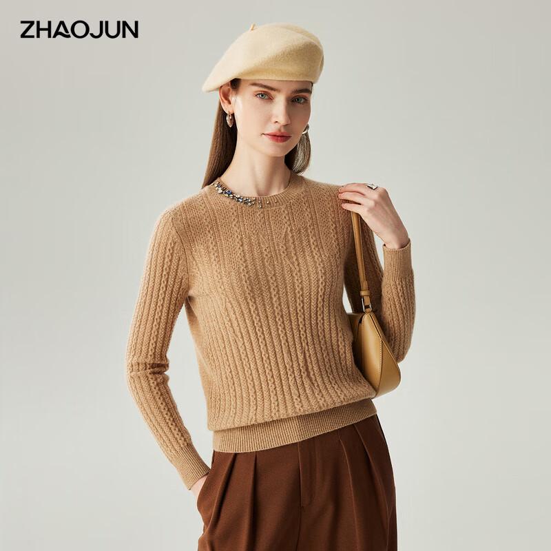 

Zhao Jun Женский свитер 2025 Осень/Зима 100% кашемир, стразы, крупная вязка, круглый вырез 2XL