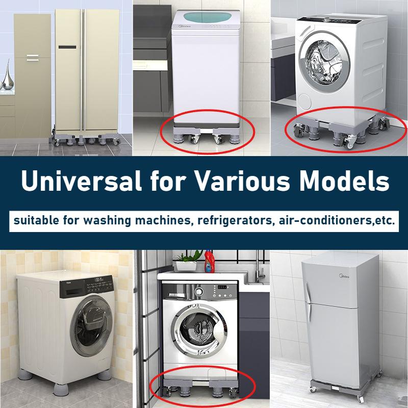 Κινητή Βάση με 4 Δίδυμους Τροχούς που Κλειδώνουν και 4/8 Ισχυρά Πόδια 44-66 εκ. Κινητό Καρότσι Μεταφοράς Επίπλων Ρυθμιζόμενη Βάση για Ψυγείο Πλυντήριο Ρούχων