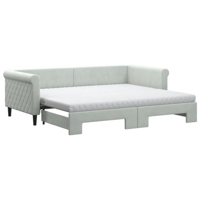 VidaXL Daybed with Trundle and Mattress Light Grey 90x200cm Velvet 3197795