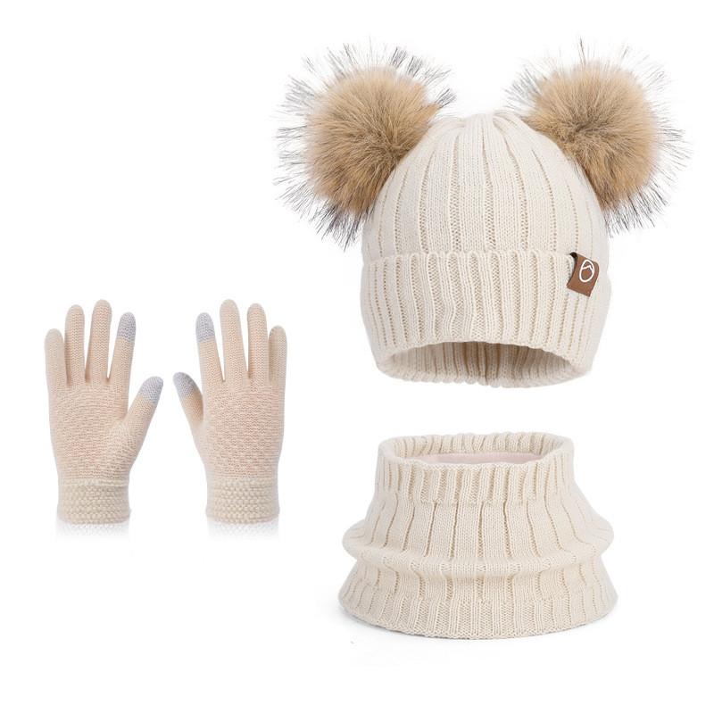 Strickmützen-Set für Kinder mit Ohrenschützern und Schal für den Winter, für Wärme im Freien, Kinderzubehör