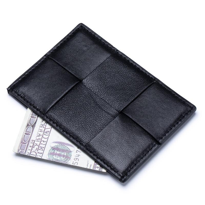 Leather ultra-thin card bag, ID bag, sheepskin woven small business card holder, high-end exquisite portable card holder