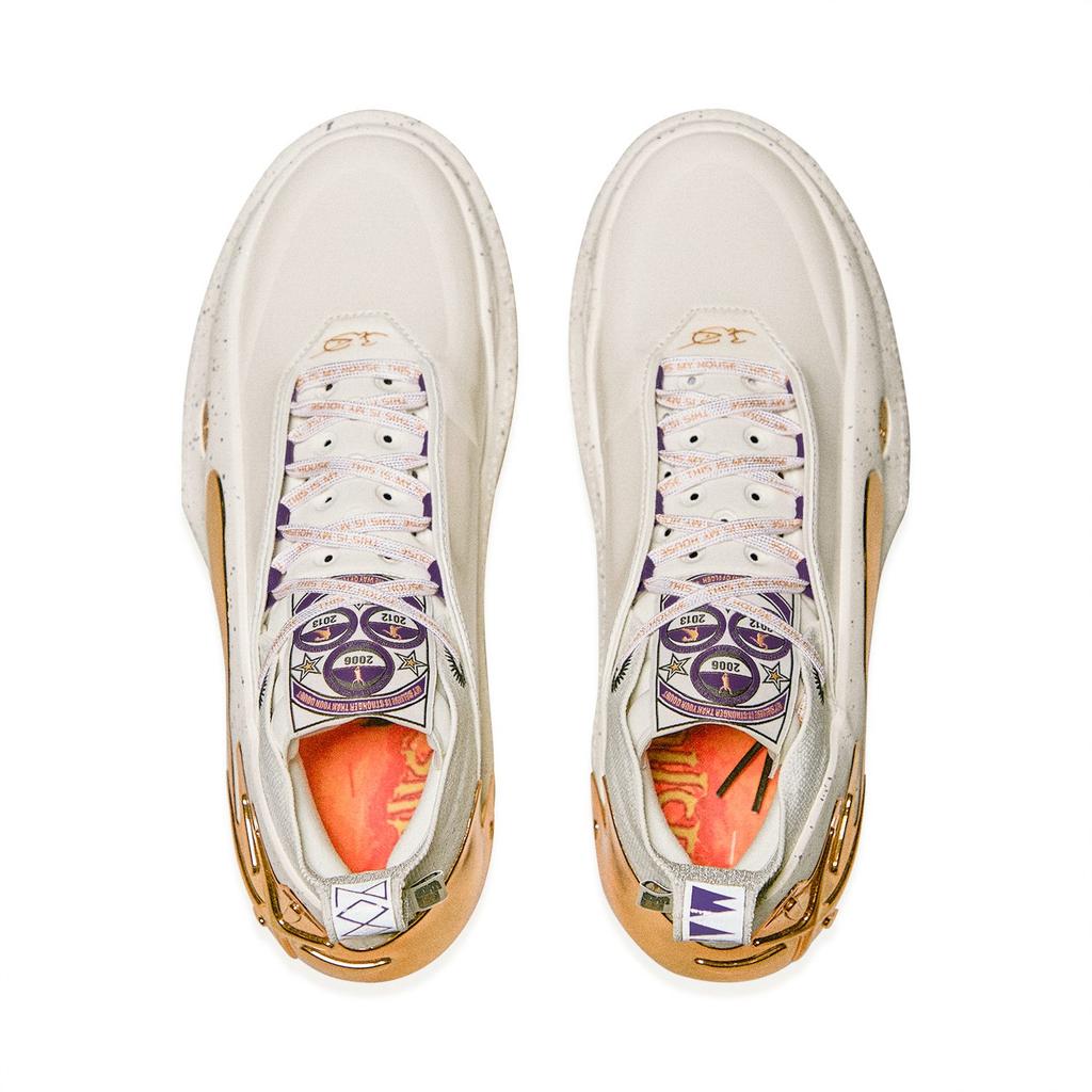 Li Ning Wow11 Dämpfung Rückprall Mittelhohe Basketballschuhe Herren Weiß Gold ABAU049-12