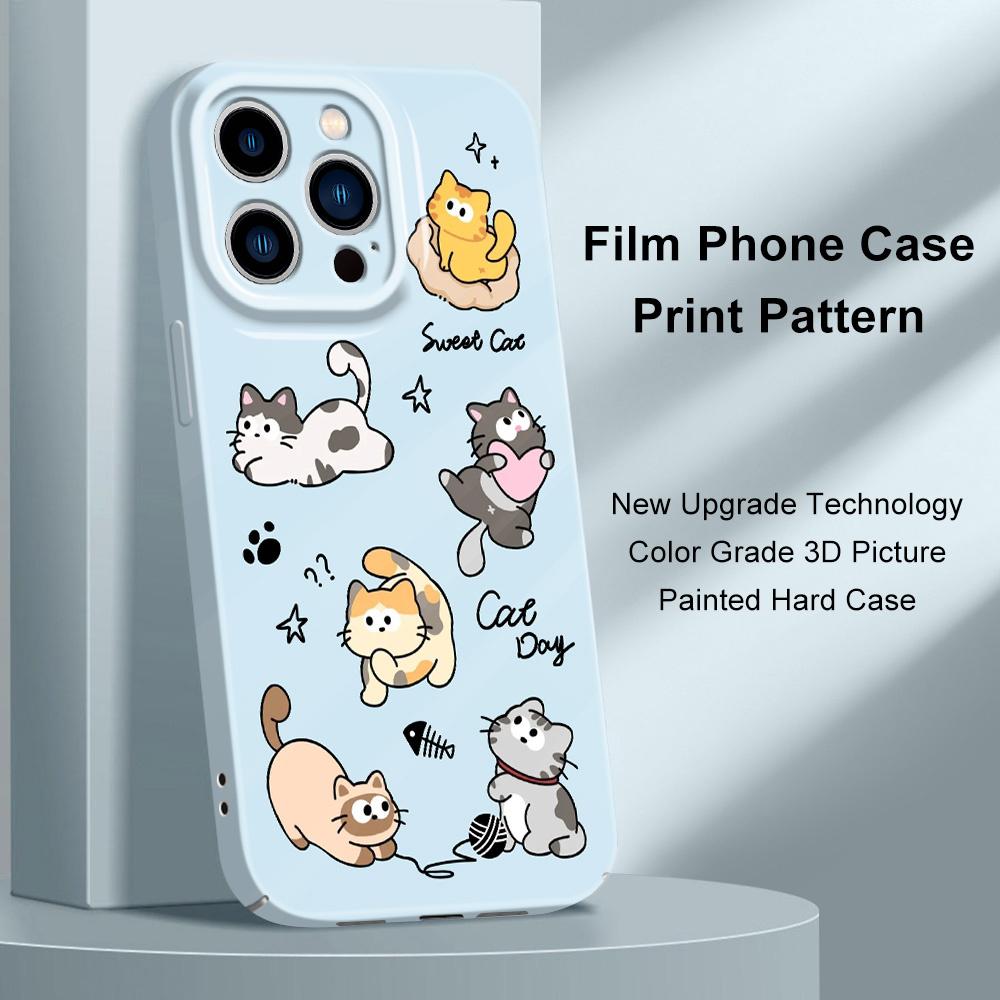 Happy Cat Phone Case For iPhone 13 12 11 7 8 6 6S Plus Pro Max Mini X XS XR SE 2020 2022 Film Hard Cover