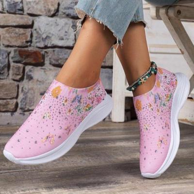 Damskie Sneakersy Fly-knit w rozmiarze plus size z tęczowymi cyrkoniami - Oddychające, Sportowe, Codzienne, Gruba podeszwa do biegania wiosną