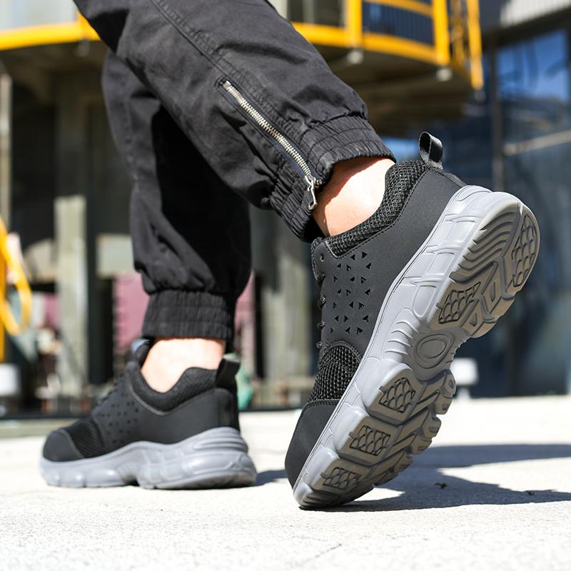 Mens Safety Shoes Steel Toe Boots Work Sneakers Lightweight Anti-Smash Anti-Puncture Protective Boots Breathable Indestructible