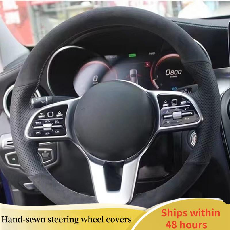 Car Steering Wheel Cover For Mercedes Benz A-Class W177 B-Class W247 C-Class W205 CL ized Suede Leather DIY Steering Wheel Black Thread