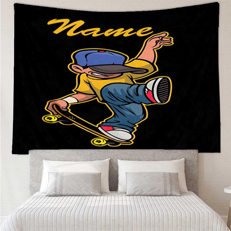 Custom Name skateboard Print Tapestry, Backdrop, Easy Setup, Ideal for Bedroom, Office & Living Room, with Aesthetic Wall Hanging Decor.
