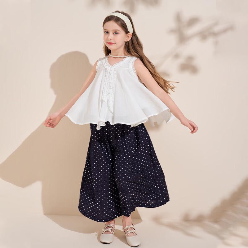 Girls' French Polka Dot Wide-Leg Pants Set