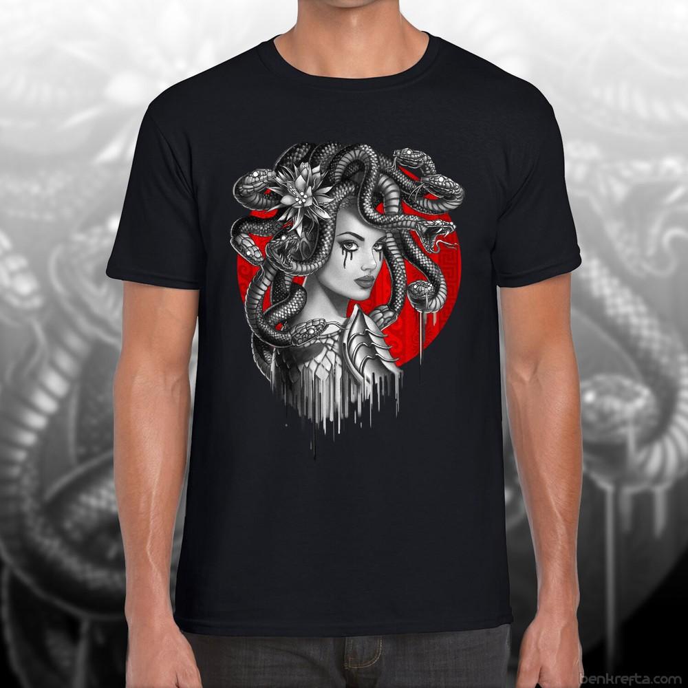 T Shirt Unisexs Medusa Snake Girl Red Dot Black Exclusive Krefta Tshirt