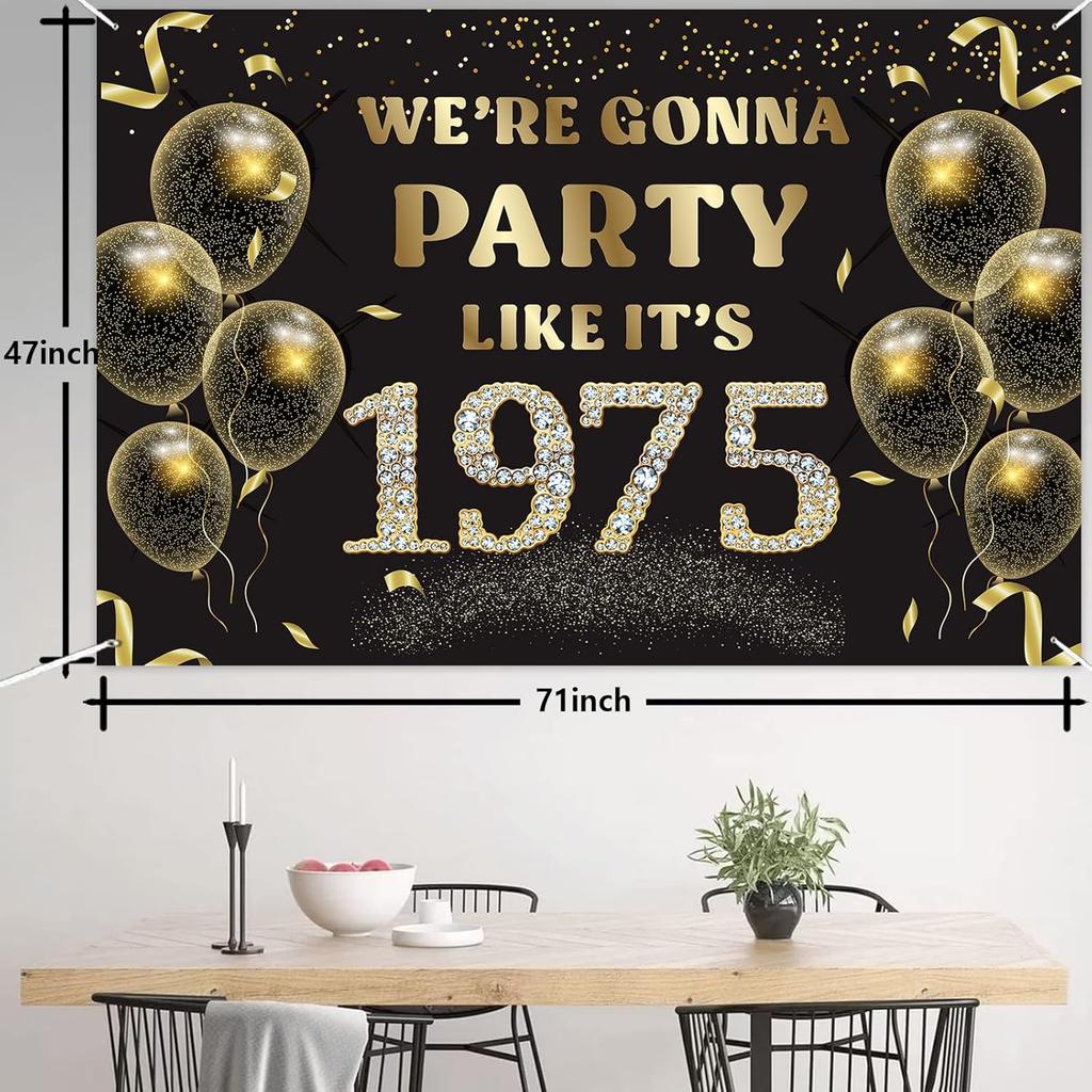 We’re Gonna Party Like It’s 1975 Birthday Banner Backdrop, Cheer To 50 Years Birthday Banner, 50th Birthday Party Supplies for Men Women