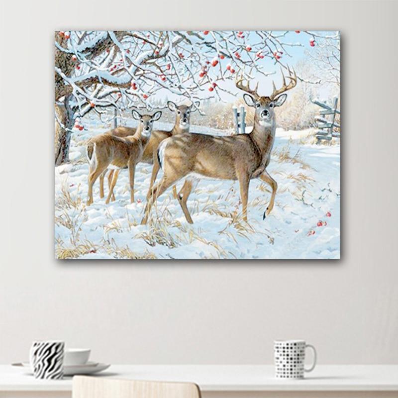 5d Diy Deer Snow Scene Gift Diamond Embroidery Diamant Mosaic Diamond Painting Cross Stith