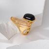 European & American Style Black Agate & Smoky Quartz Gold-Plated Ring – High-End Design with Versatile Elegance