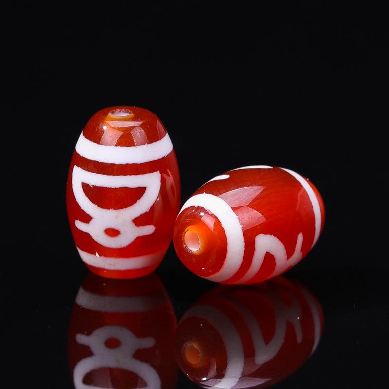 Tibetan Agate Honghong Meat Round Swastika Dzi Beads, Antiqued Weathered Texture for DIY Bracelets & Necklaces