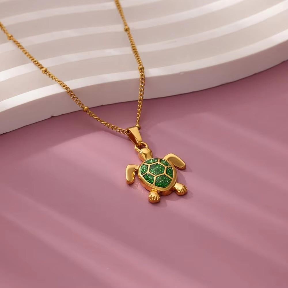 Stainless Steel Turtle Pendant Necklace Trendy Beads Chain Necklace Choker Necklace Beach Outfit