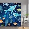 1Pc Vibrant Underwater Dolphin & Marine Life Shower Curtain - Blue-Gray Dolphins, Colorful Fish, Sea Turtle On Navy Blue Backgro