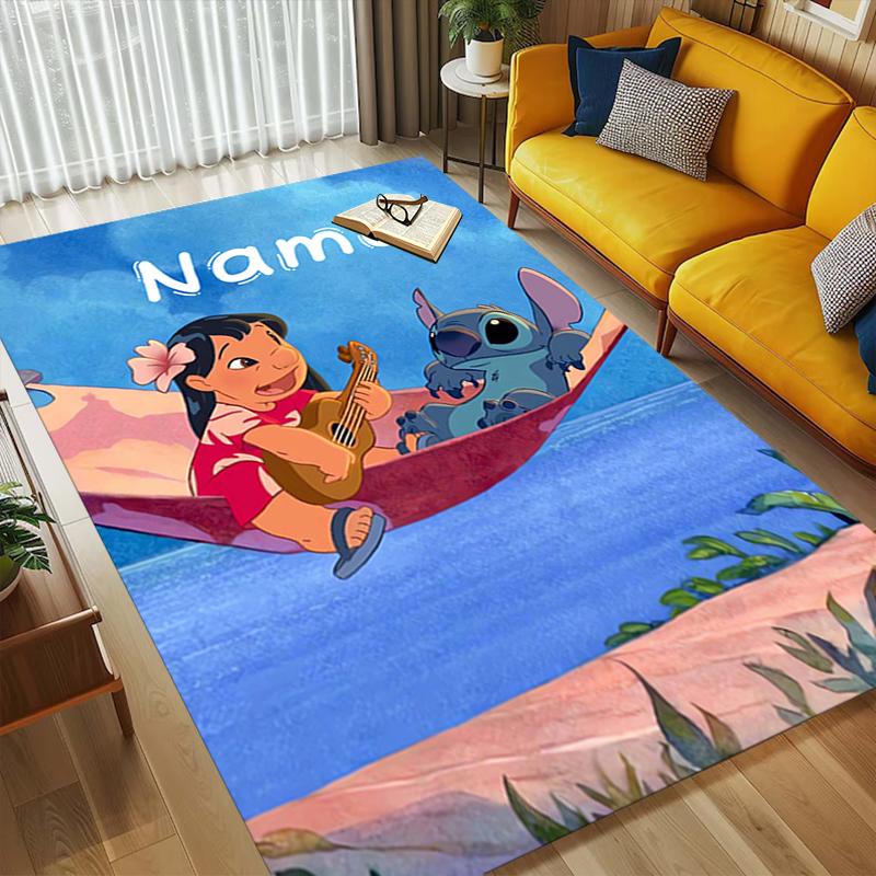 Custom Name Stitch Floral Living Room Non-Slip Area Rug Soft Carpet for Bedroom Kids Playroom Sofa Office Home Decor Doormat