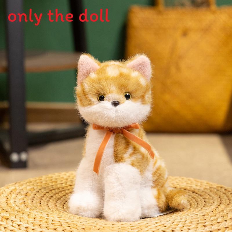 Cat Cuter Plush Doll With Squat Design And Bow Decor For Kids Gift Birthday