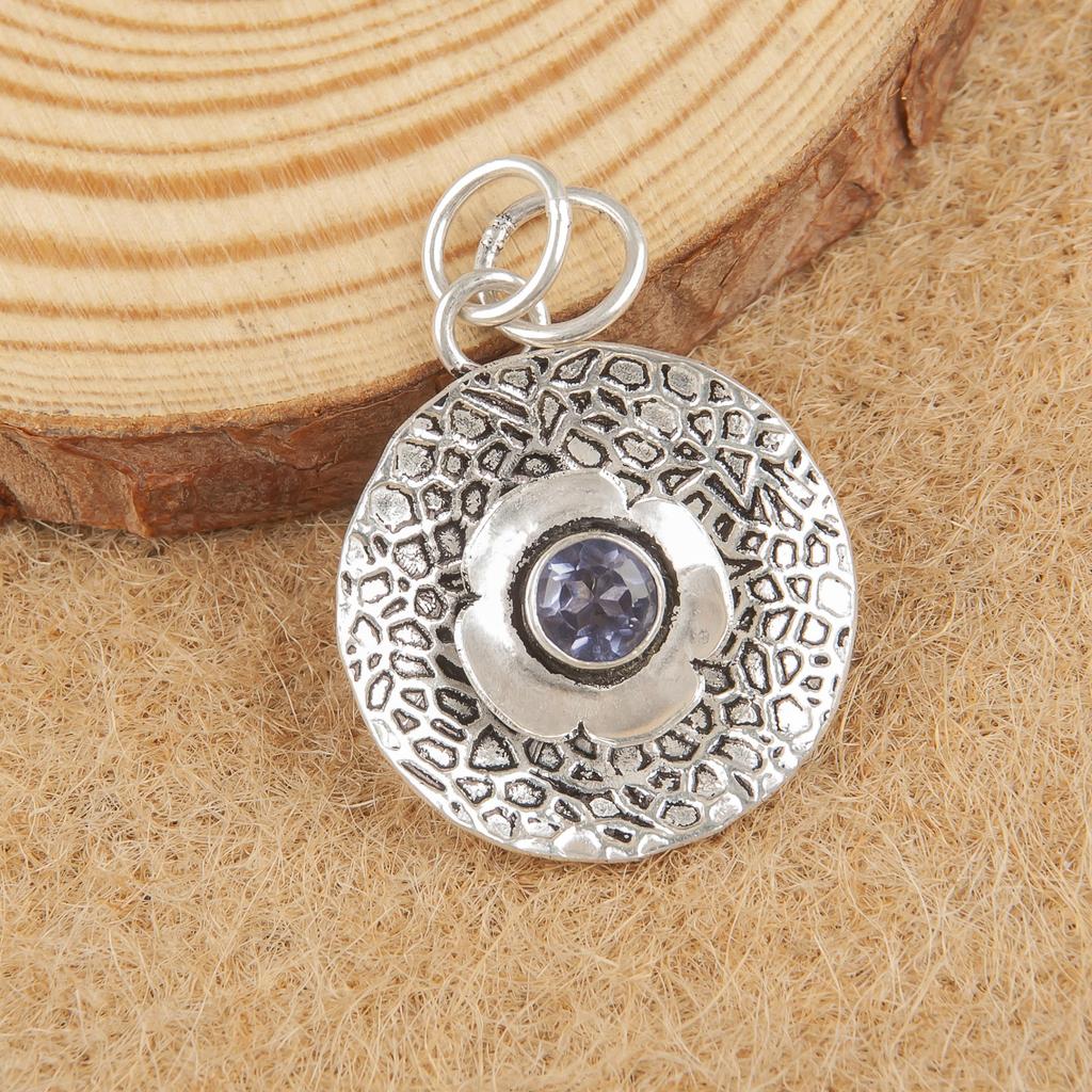 Iolite Gemstone Pendant, Handmade Silver Pendant, 925 Sterling Silver Pendant, Amazing Silver Chain Pendant For Wedding Gift