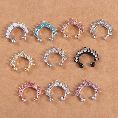 Cool Unisex Rhinestone Geometric Metal Punk Bear Nose Cuff Nose Stud Fake Nose Ring Body Jewelry