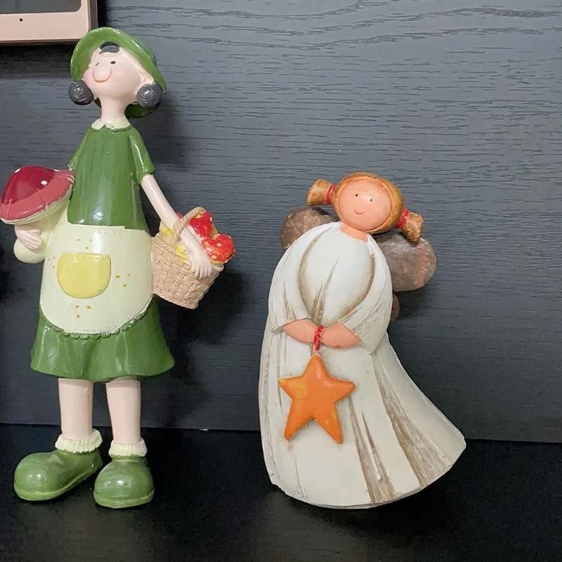 Vintage Resin Angel Girl Figurine, Cute Rustic Farmhouse Decorative Ornament