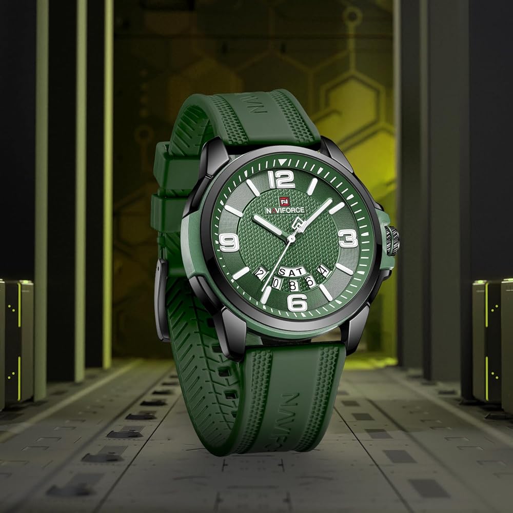 NAVIFORCE Analog Military Sports Watch Green Silicone Strap Unisex Waterproof