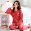 Pajamas Women'S Long Sleeve Cotton Crew Neck Cardigan Simple Casual Large Size Cotton Loungewear Autumn Set